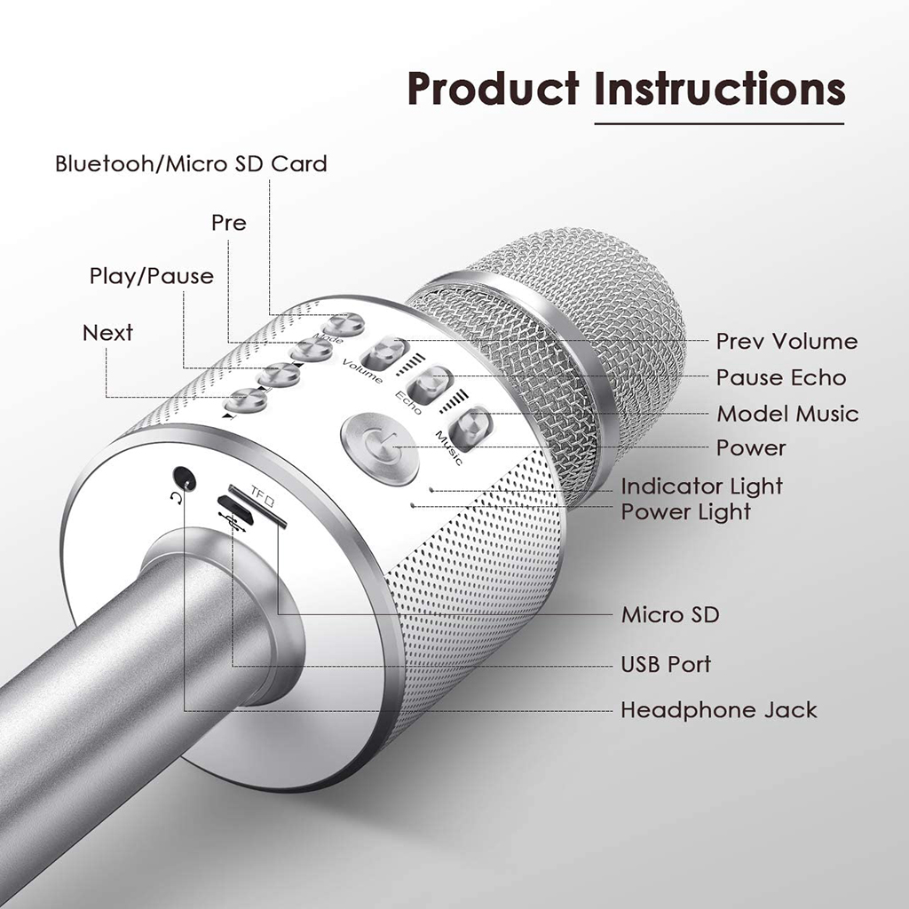 Wireless Handheld Microphone Protable Mic Speaker USB Rechargeable Bluetooth KTV Karaoke Machine Player