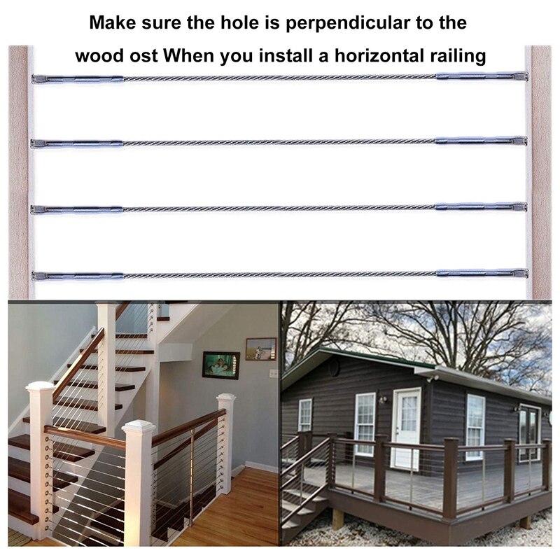 HLZS-16Pcs Right&Left Handed Thread Swage Lag Screws Of 1/8 inch Cable Railing Kit Decking Railing Hardware DIY Baluster Kit