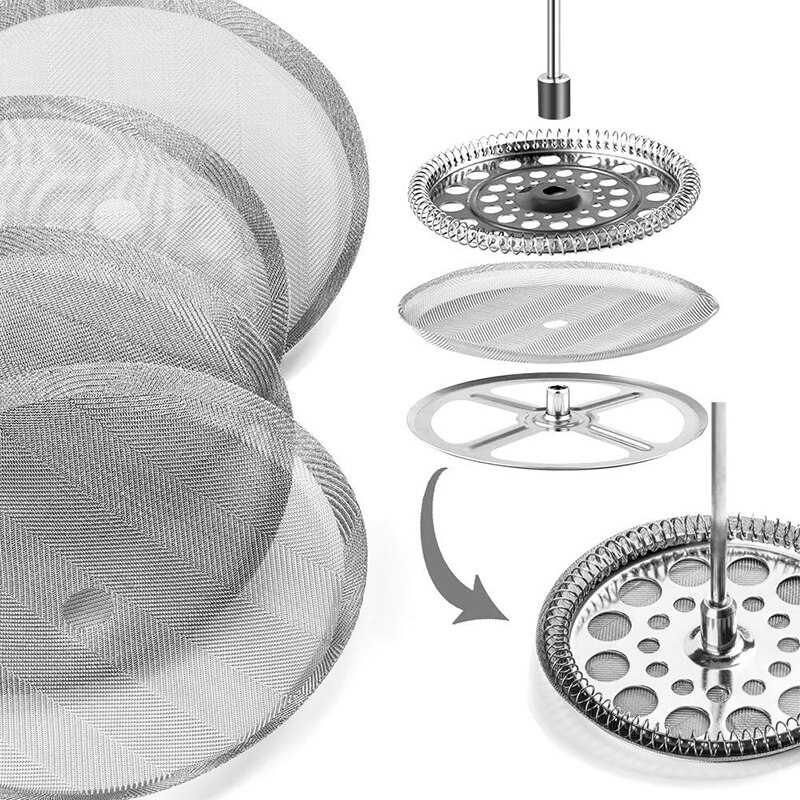 4PCS Reusable Coffee Filter Basket for French Press Coffee Maker Making Machine Stainless Steel Permanent Coffee Filter Tool