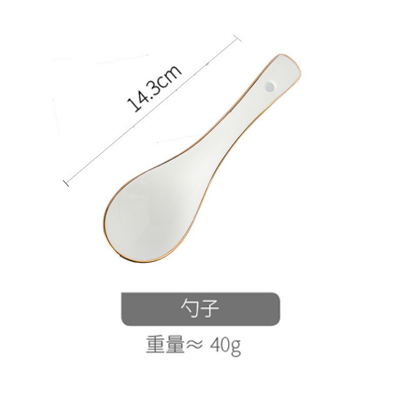 Ceramic Dinnerware Plate Bowl White Gold Stroke Ceramic Dinner Plate Steak Tableware Rice Soup Bowl Spoon Dish Home Decoration: c