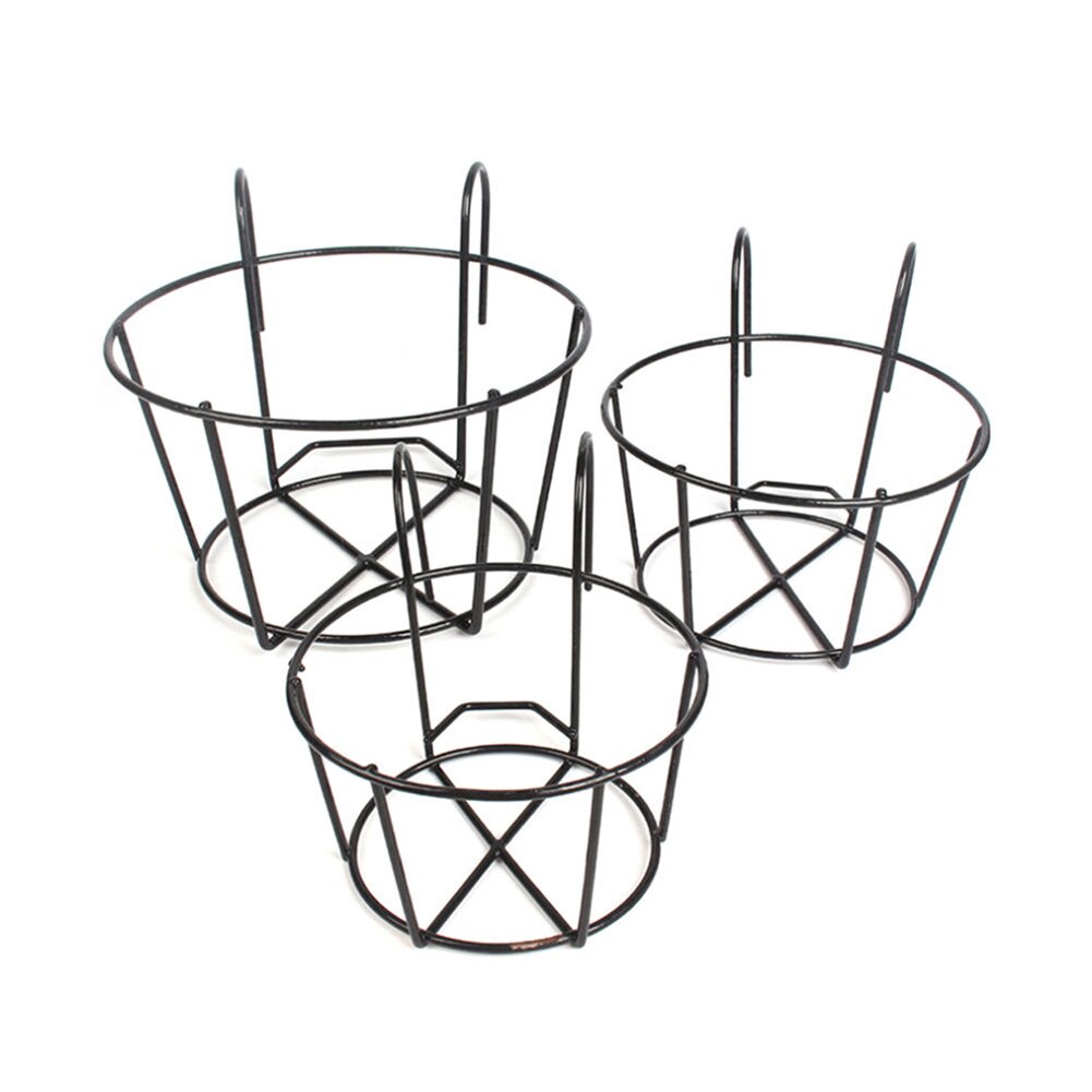 Flower Pot Basket Holder Iron Craft Balcony Garden Plant Planter Vase Organizer With Round Hook Home Patio Gadget Decoration