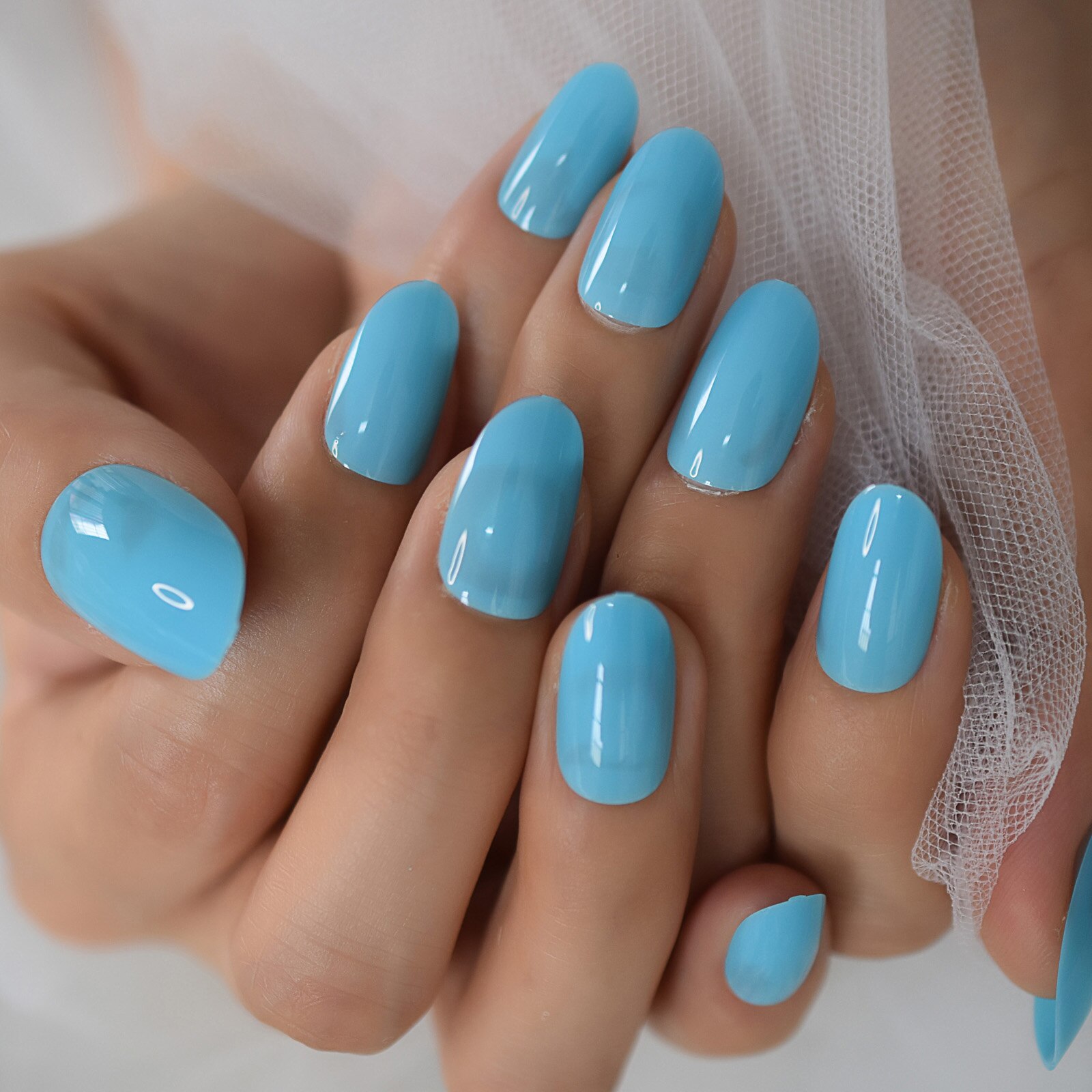 Faux Ongles à pression, brillant, haute luminosité, couverture complète, gris clair, couleur unie, manucure, avec onglets de colle: L5983