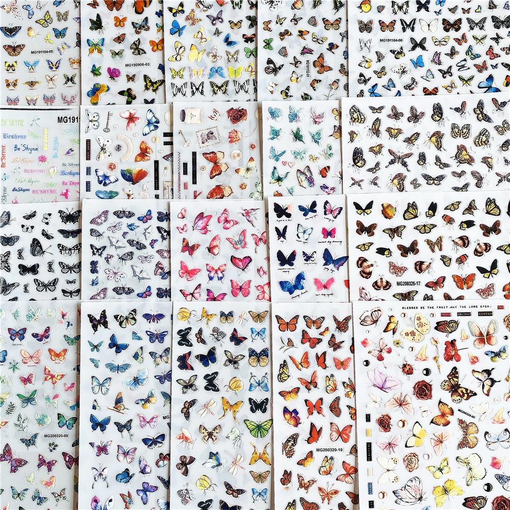 Mg200320-05 kleurrijke vlinders, zwevende vlinders, 3d lijm op de achterkant, nagelsticker, nageldecoratie, nagelkunst, nagelversiering