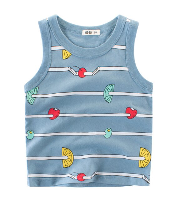 2-9 Y Kleine Jongens Vest Zomer Mouwloze Cartoon Tank Vruchten Gedrukt Hemdje Patchwork Losse Ronde Hals Trui Top