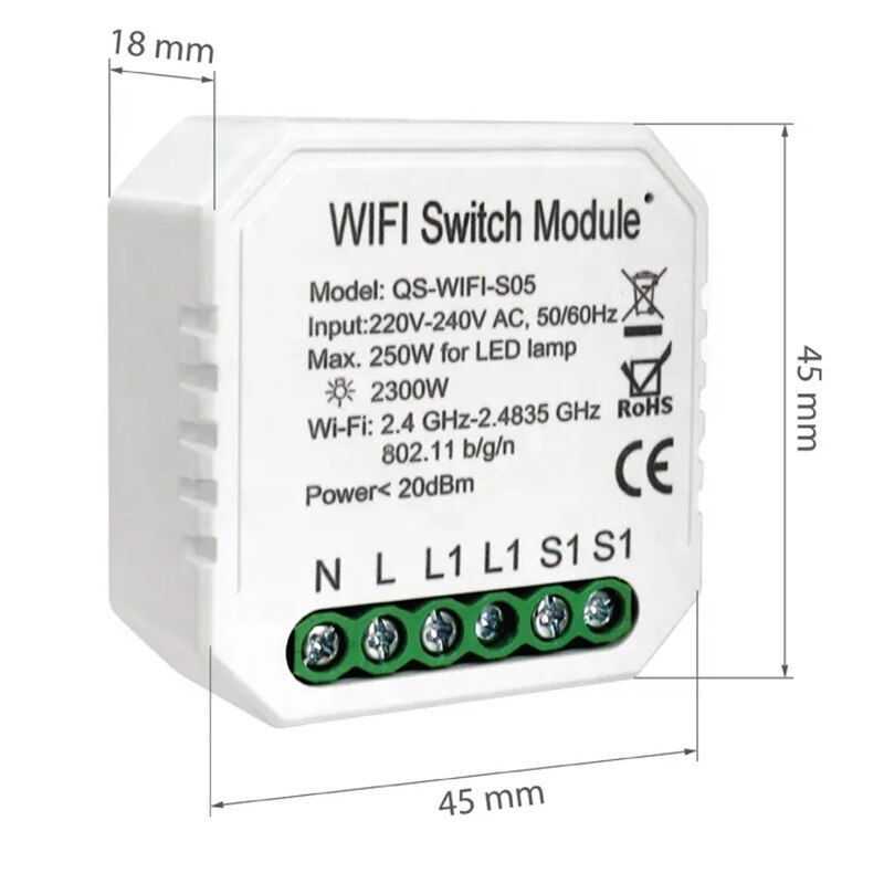 Lonsonho Tuya Smart Wifi Switch Relay 220V EU 1 2 Gang Switches Smartlife Compatible Alexa Google Home Mini Assistant