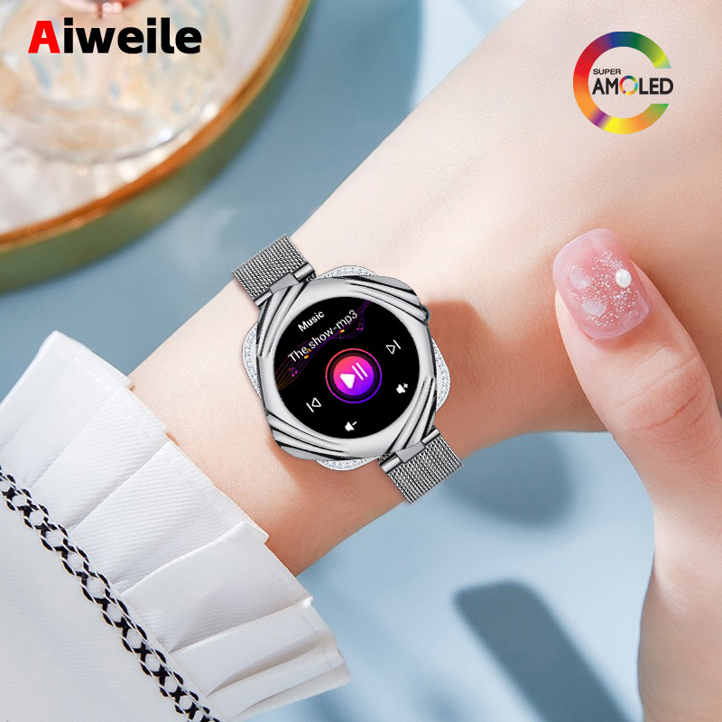 Aiweile AW5 accorto Orologi Donna Smartwatch Chiamata Bluetooth fitness inseguitore Riproduzione musicale AMOLED Coreano Ebraico Vietnamese