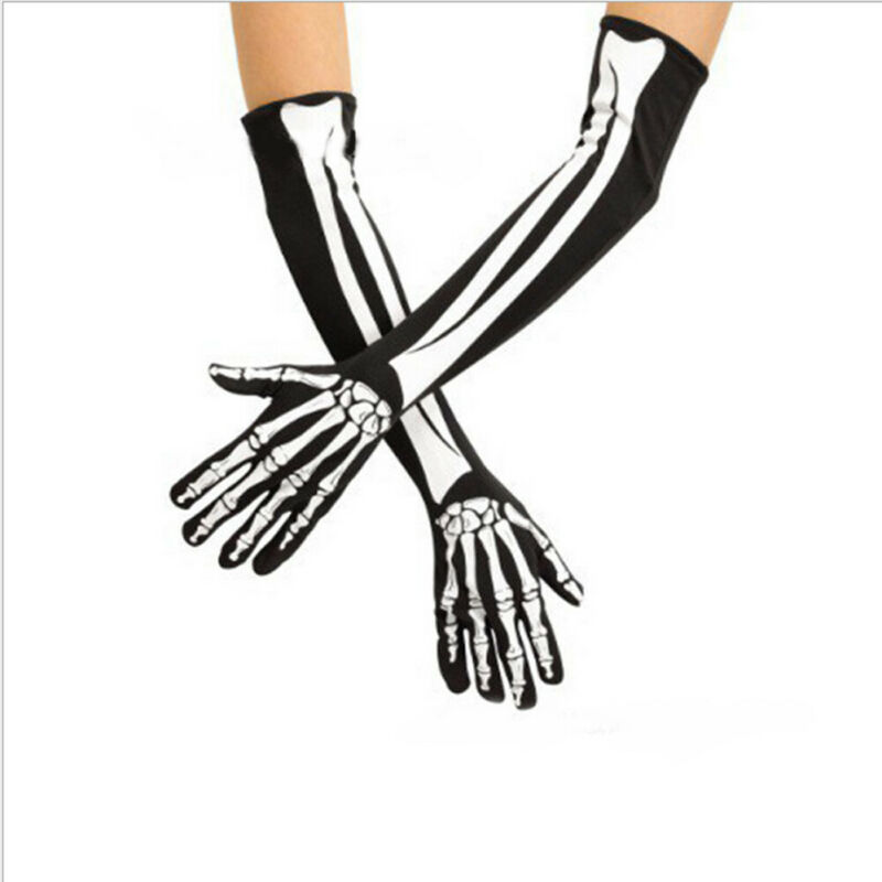 Brand Vrouwen Handschoenen Volwassen Halloween Spooky Print Skelet Bone Zwart Fancy Handen Lange Handschoenen Casual Soft