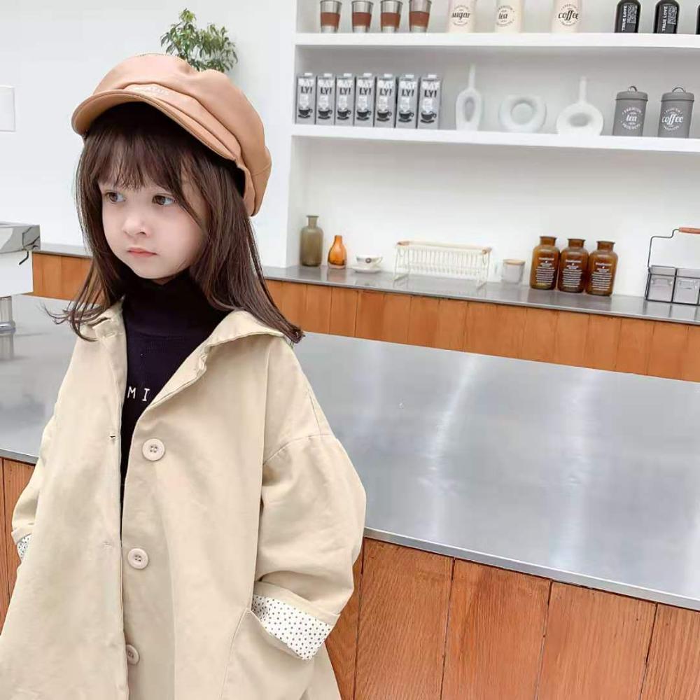 Girls' Jacket Autumn and Winter Korean Style Pocket Doll Collar Long Floral College Windbreaker