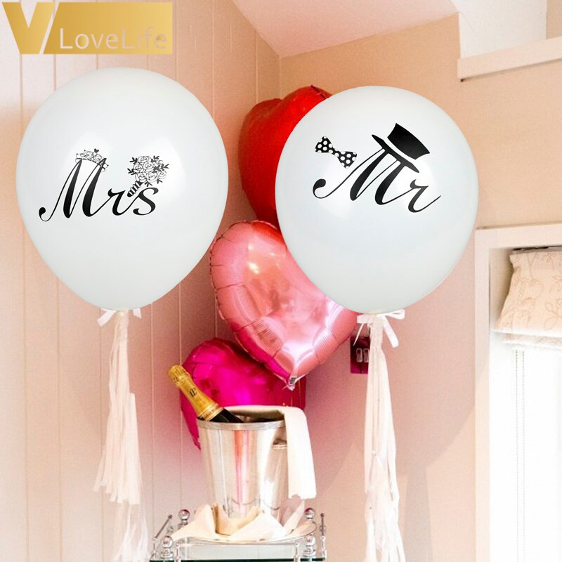 10 pulgadas 10 Uds Mr & Mrs globos de látex blanco redondo estampado San Valentín evento compromiso boda celebración suministros de decoraciones para fiestas