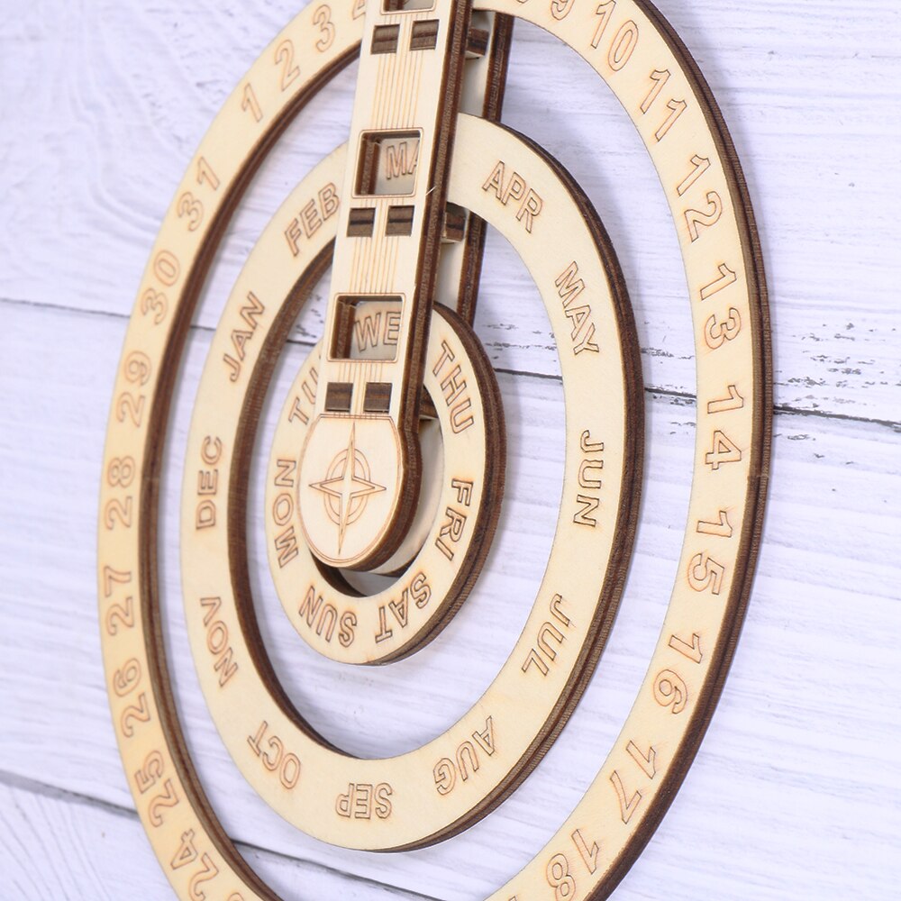 Wooden Wall Calendar Round Rotating Wall Decoration Adjustable Birthday Reminder Calendar Sign Home DIY Crafts