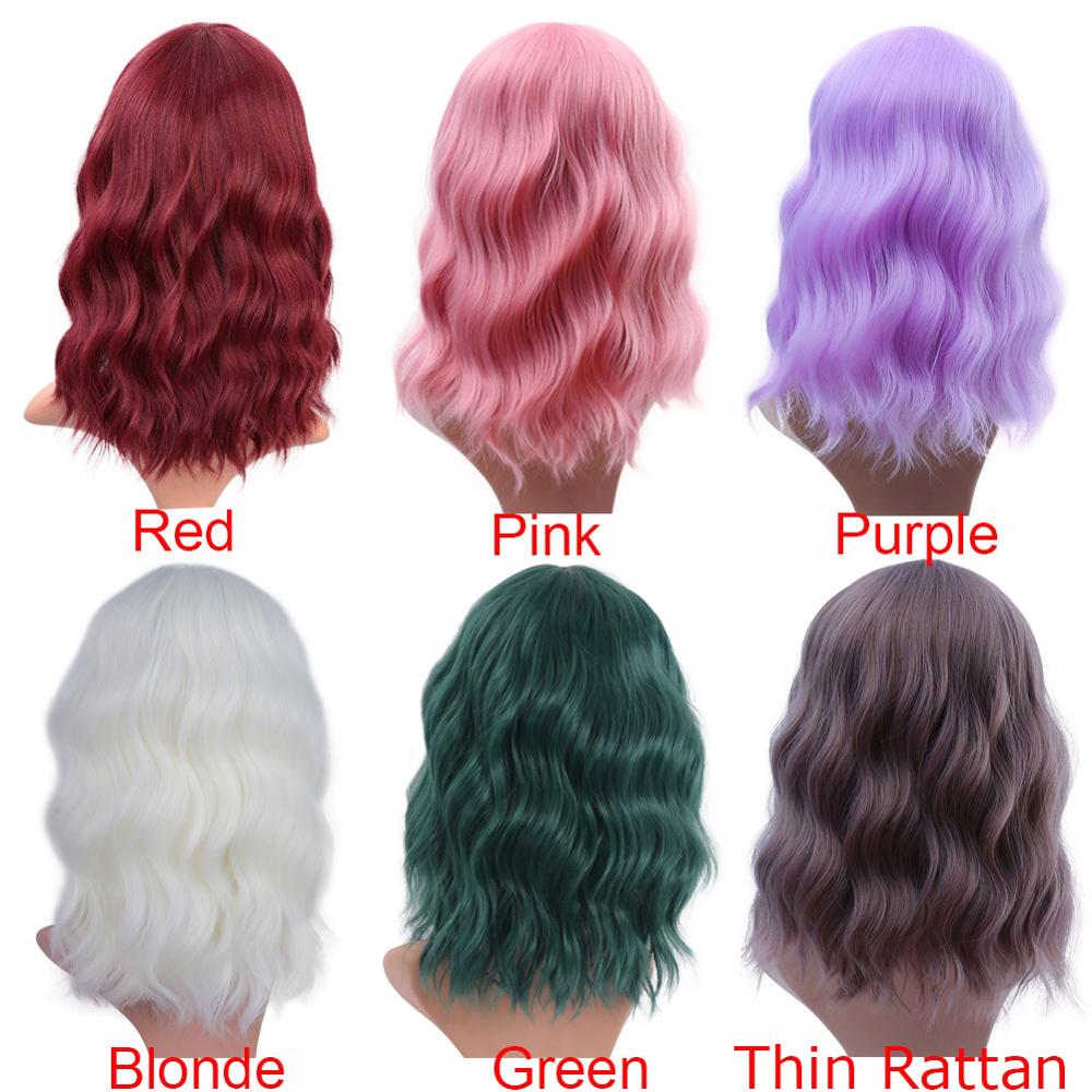 Kort lockigt vågigt bob peruker för kvinnor svart peruk med lugg rosa röd blond peruk syntetisk värmebeständig fiber peruker msholy