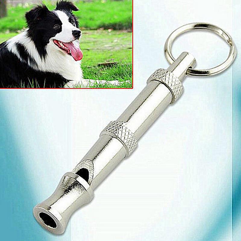 Sifflet anti-aboiement en métal argenté pour chien, contrôle des aboiements, pour l'entraînement des animaux de compagnie