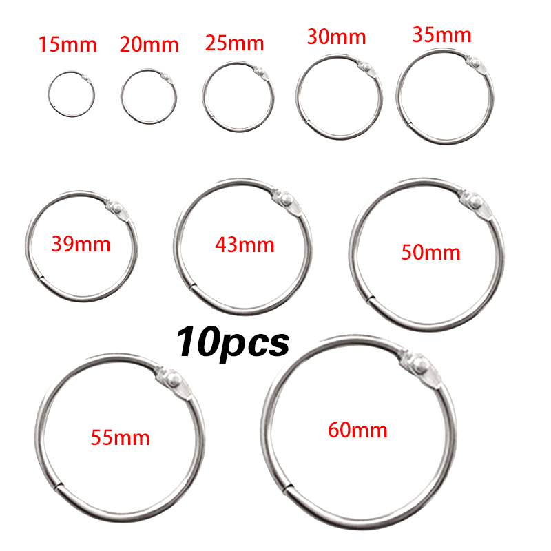 10pcs Metal Binder Ring Loose Leaf Book Binder Hoop Ring Multifunctional Keychain Circle Book Binder Hoop Office Binding Supply: 55-60mm