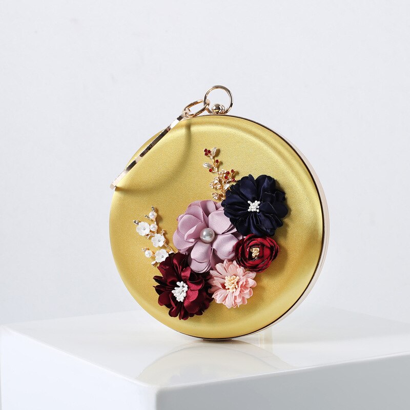 Bloemen dinertas oksel ronde hand-in-hand avondtas hanfu tas ingelegde tas kristallen avondtassen portemonnee handtassen schooltassen: Geel