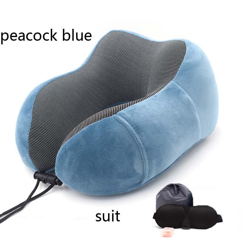 U Shaped Memory Foam Space Travel Neck Pillows Soft Slow Rebound Pillow Solid Neck Cervical Healthcare Bedding Wedge Pillow: peacock blue suit