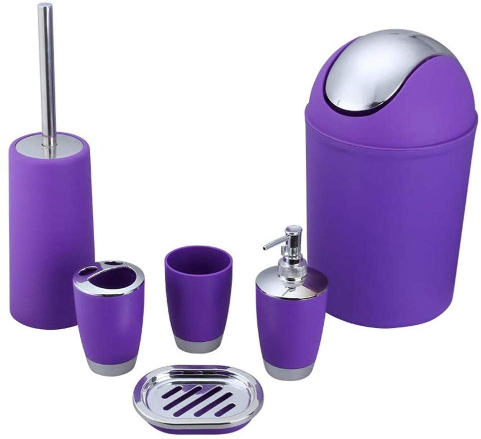 Yooap lata de lixo para hotel, itens domésticos, revestimento, plástico, banheiro, conjunto de 6 peças, acessórios para banheiro: ROXO
