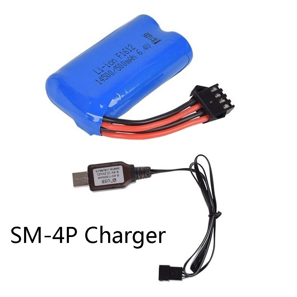 14500 500mah 6.4 v li-ion bateria com carregador usb para wltoys 18401/18402 rc veículo fora de estrada 6.4 v para rc brinquedos carros turcks barco: Azul