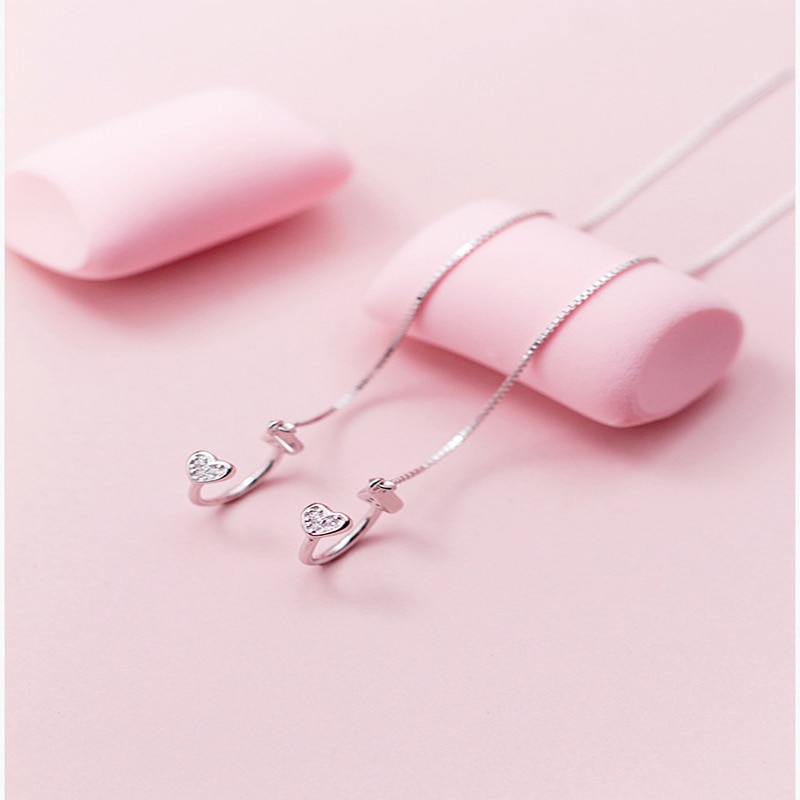 Inzatt Prachtige Dangle Oorbellen Hart Oorbellen Voor Vrouwen Wedding Lange Tassel 925 Sterling Zilveren Sieraden Bijoux