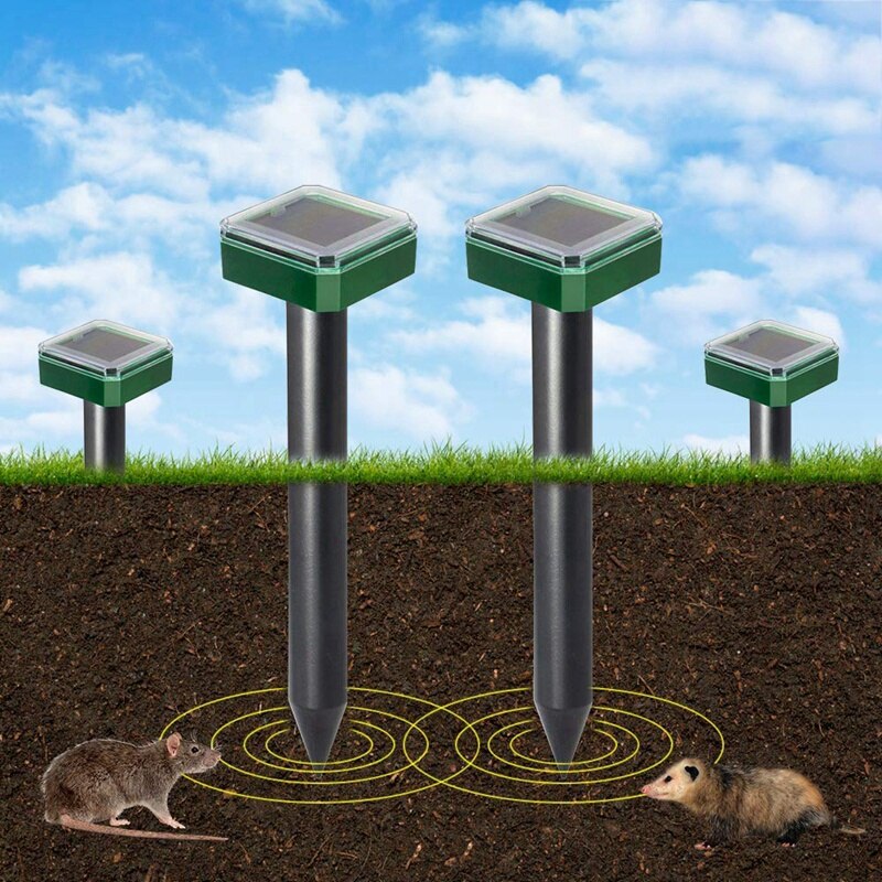 4 Pack Solar Powered Mole Repellent Mole Chaser SpikesPest Repeller ,Get Rid of Moles Voles and Gophers