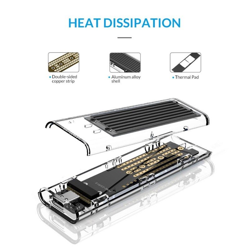 ORICO – boîtier M.2 vers USB Type C, disque dur Transparent, adapté au NVME NGFF SATA M/B Key Ssd TCM2-C