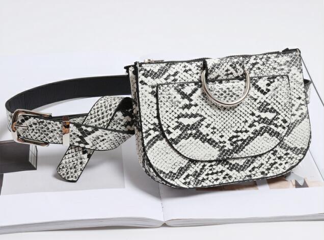 SWDF Women Waist Pack Serpentine Fanny Pack Pu Leather chest Bag Female Snake Skin Belt Bag Female Purse: White