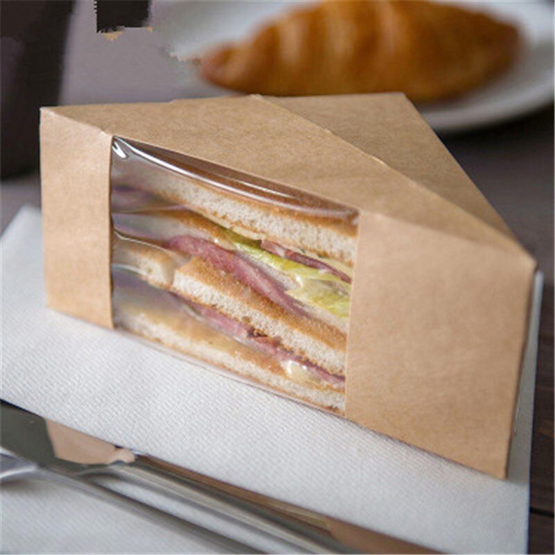 Kraft Paper Sandwich Box Triangle Paper Box Open Window West Point Bakery Food Packaging Packing Box