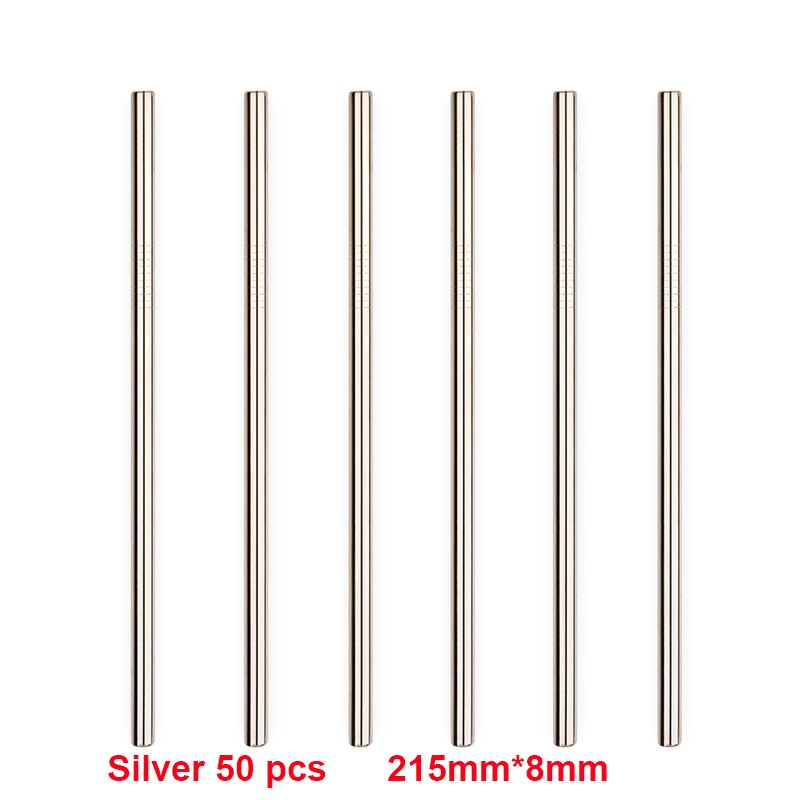 Metal sugerør 50 stk/parti genanvendelige rustfrit stål sugerør øko-venlige drikkerør 215mm*8mm lige bøjede sugerør til drink: Sølv 50 lige