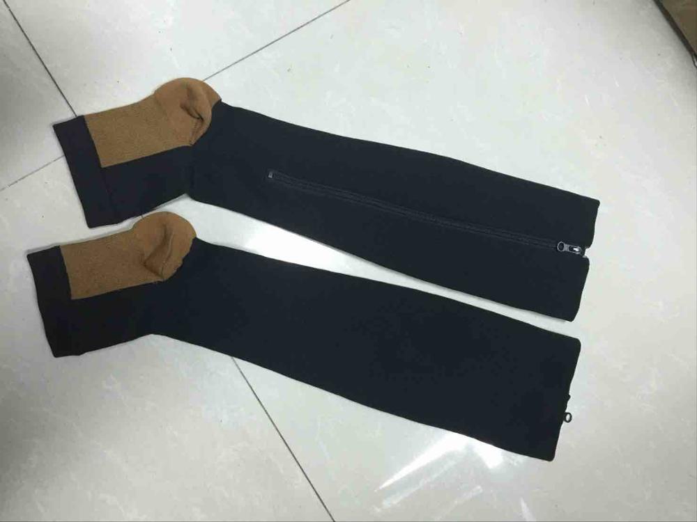 BACHASH 2 Pair Women's Slim Sleeping Beauty Leg Shaper Compression Stocking Zipper Leg Support Knee Stockings Beige Black S-L: pin black / L XL