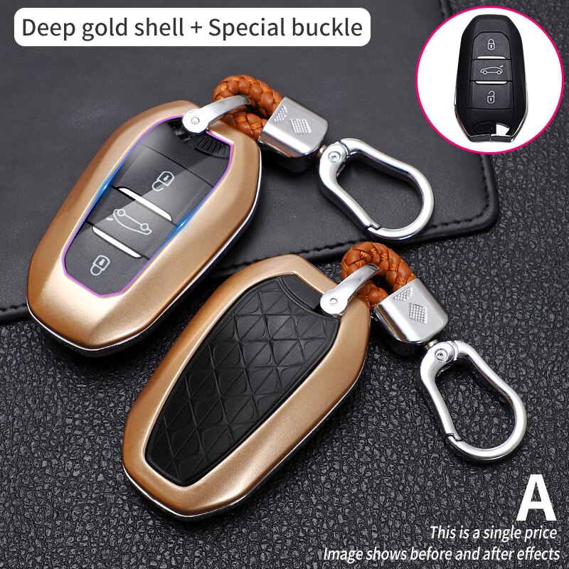 En Fiber De carbone de voiture à distance boîtier porte-clé pour Peugeot 508 308208 3008 5008 Citroen C4 C4L DS3 DS4 DS5: Deep Gold