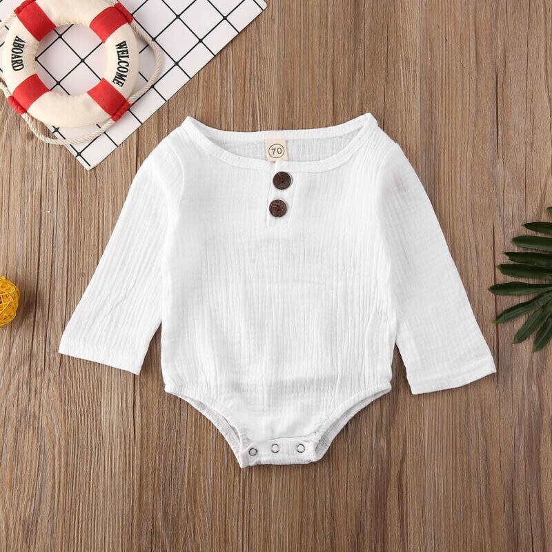 0-24M Baby Baby Kids Jongens Meisjes Jumpsuit Knop Solid Lange Mouwen Bodysuit Katoen Outfit Set