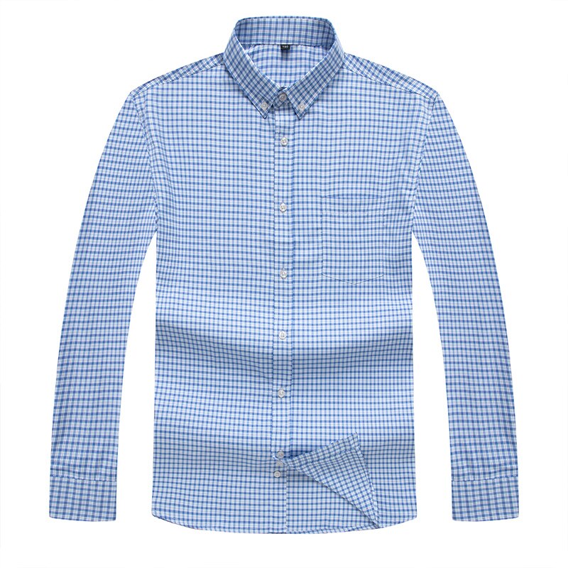 10XL plus size Men's Plaid Cotton Casual Shirts Office Long Sleeve Brand Male Luxury Dress Shirts: Blue / 9xl