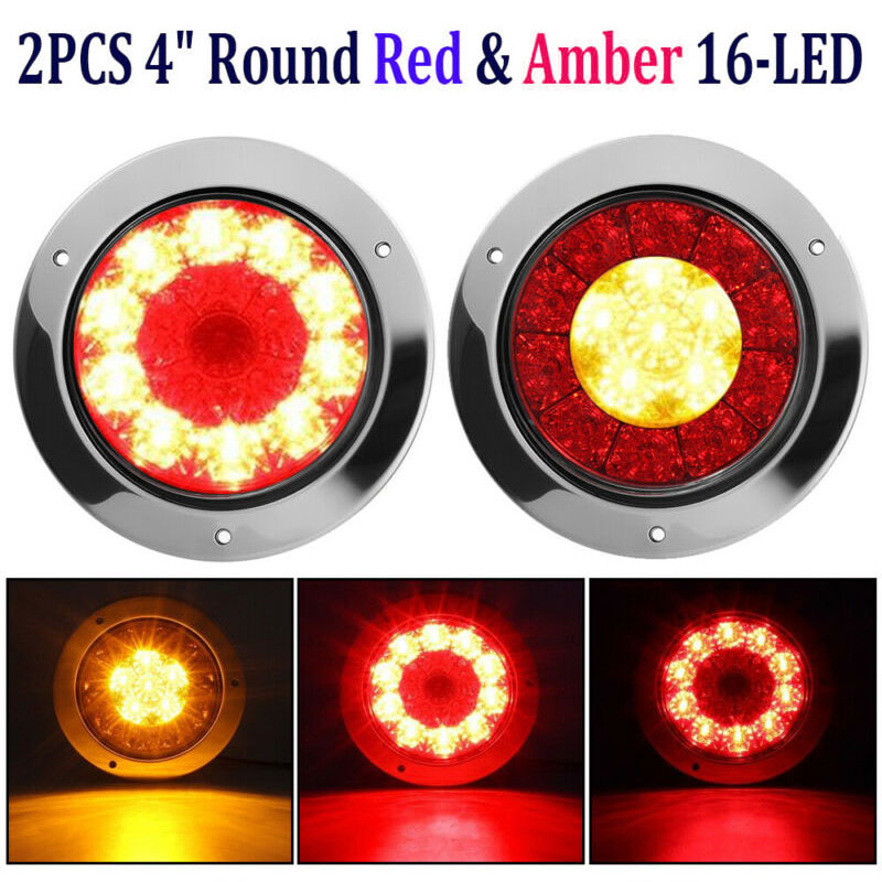 2X 4 LED Round Tail Lights Indicator Stop Brake Lamp For Boat Car Truck Trailer