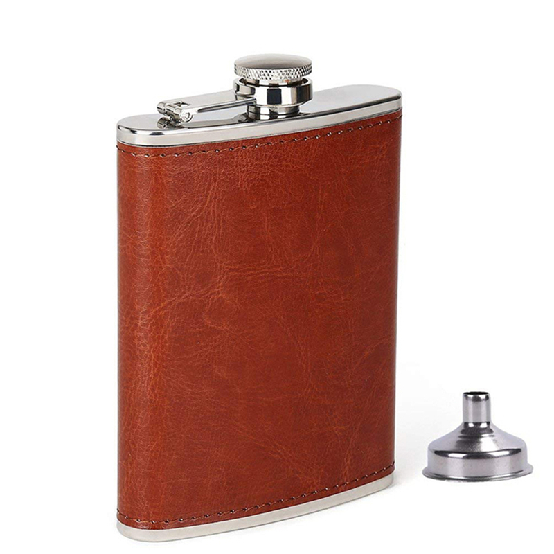 Brun læder 8oz hofte kolbe bærbar lomme kolbe drikke rustfrit stål til opbevaring af vodka whisky alkohol spiritus herre: Default Title