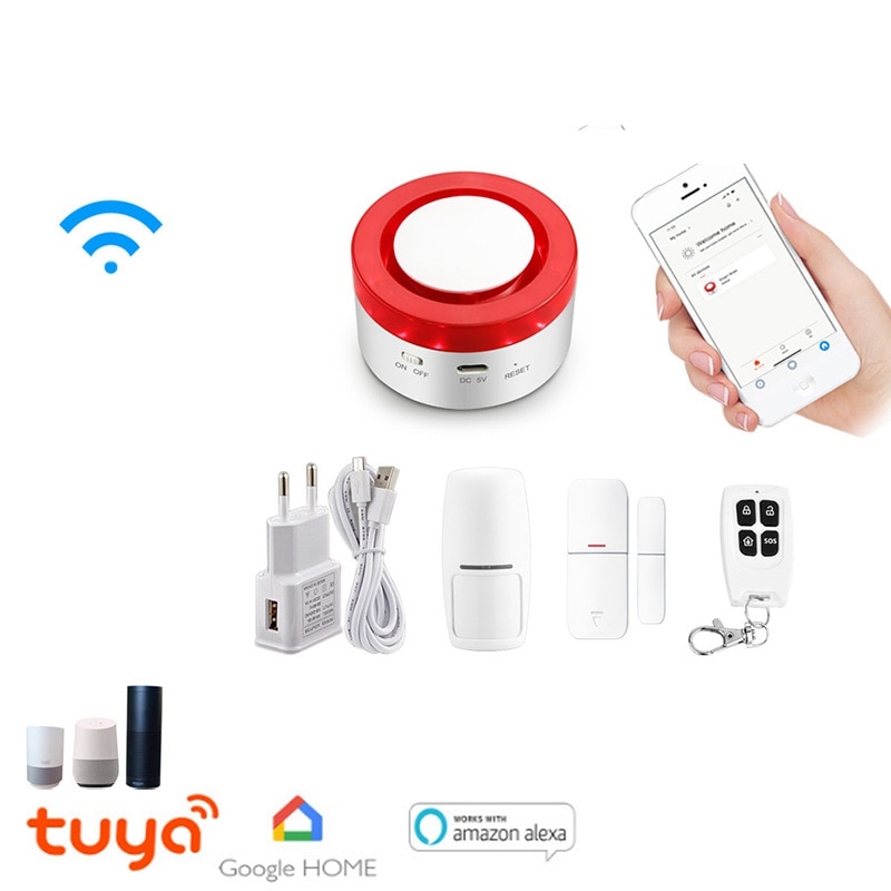 Smart WiFi Home Security Alarm System WiFi Siren Alarm Compatible with Alexa Google Home IFTTT Strobe Siren