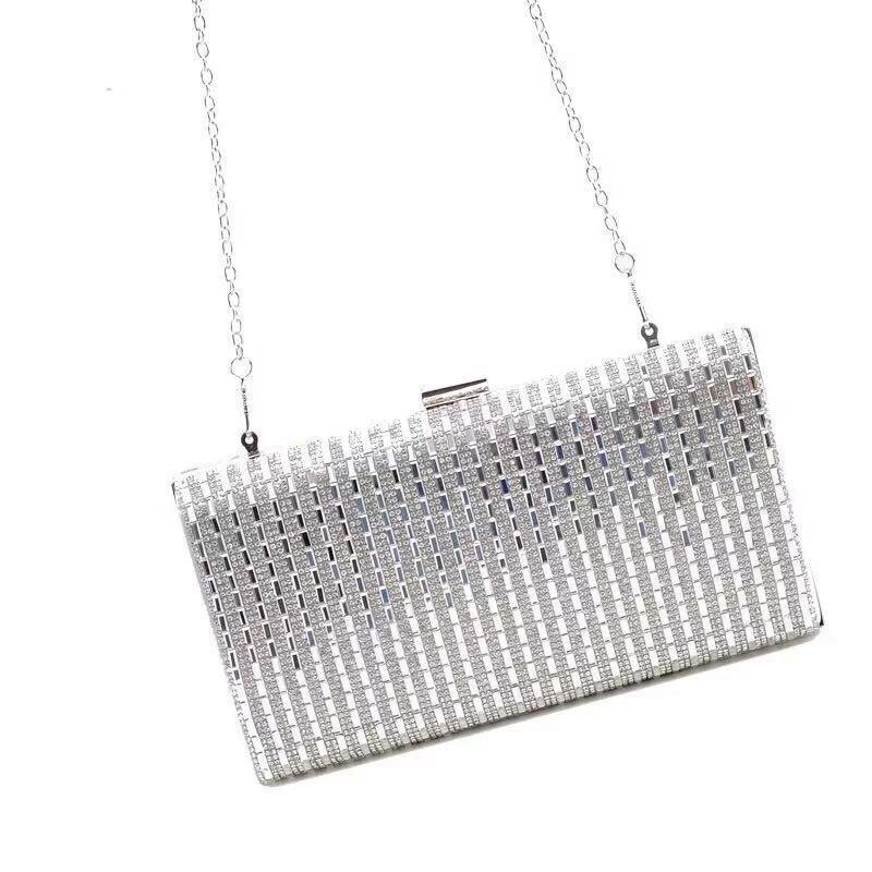 Bolsa de festa diamante e flash feminina, pequena bolsa quadrada de 2020, para festa de casamento e negócios: Silver