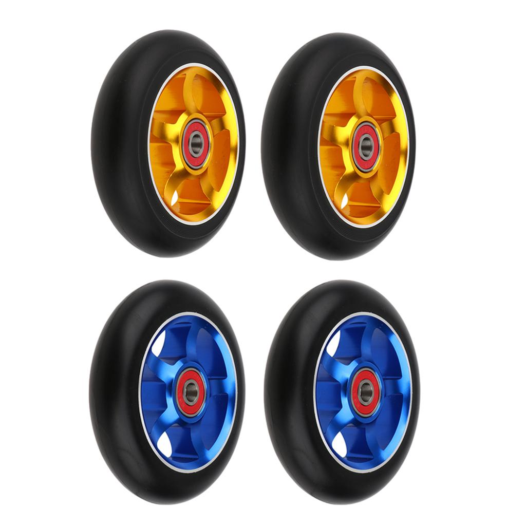 2 set di ruote di ricambio da 100mm con cuscinetti e boccole dorate e blu