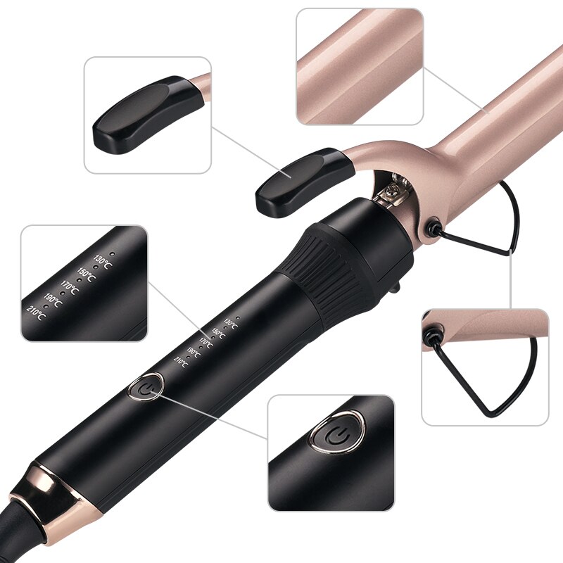 Fer à friser électrique cône argenté pour cheveux longs, baguette professionnelle en aluminium, cinq vitesses, outil de styliste