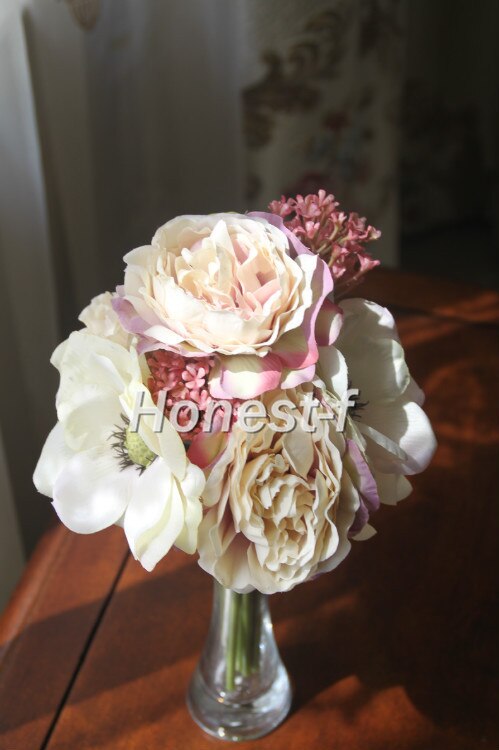 Kunstmatige pioenrozen zijden bloemen boeket, bruidsboeket (lichtpaars)