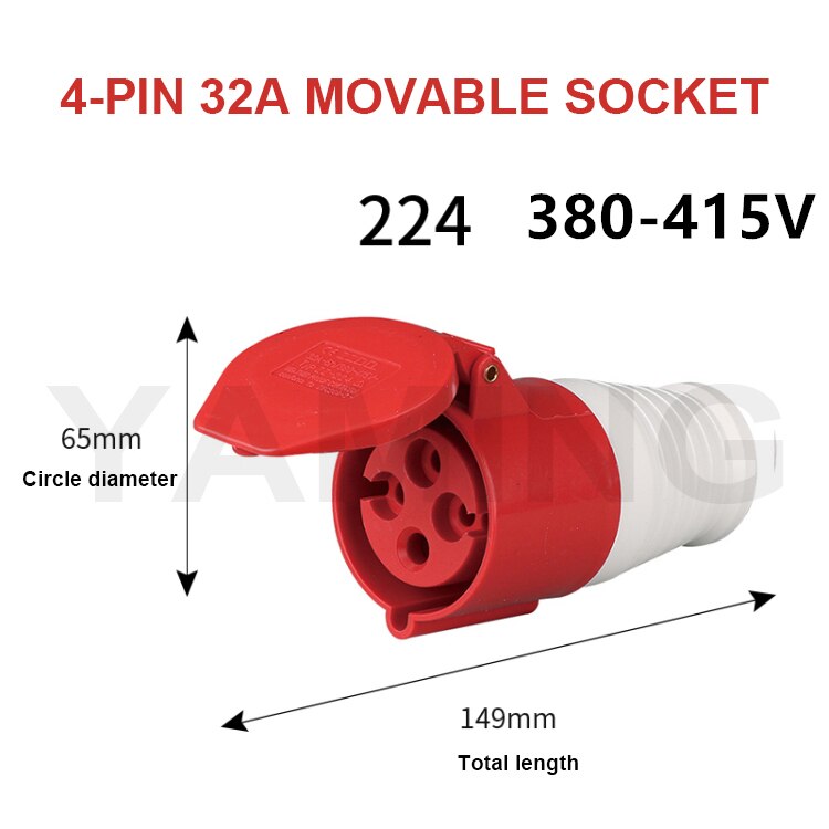 4-Core Pins 16A/32A Waterproof Industrial Plug Socket Concealed Open Connector Aviation Explosion-proof Male And Female: 32A active socket