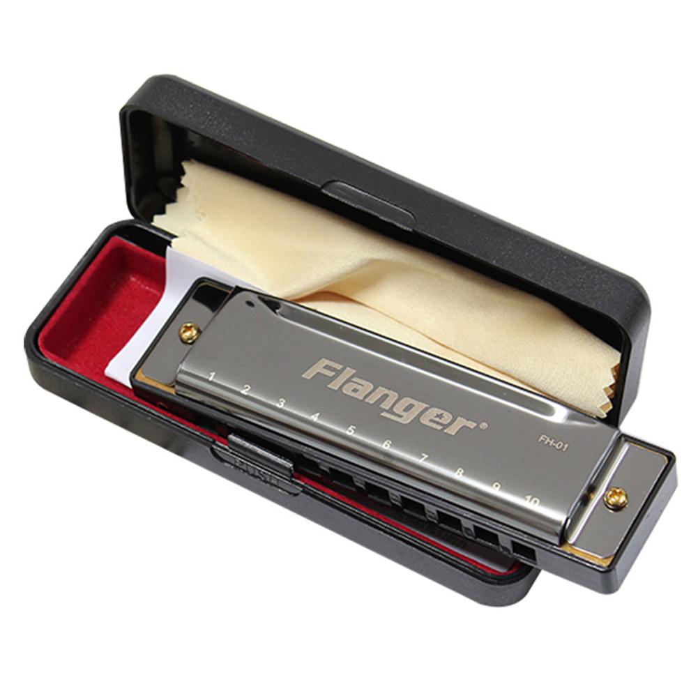 Flanger fh -01 diatonische blues mondharmonica standaard 10 gaten 20 toon met koffer c toonsoort voor beginners professionals