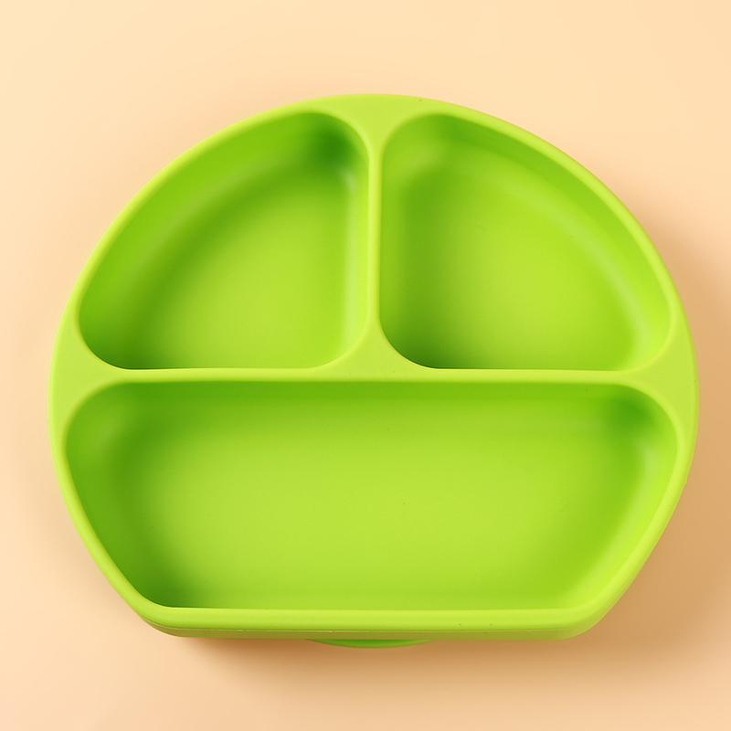 Plat de bébé Section créative pour enfants assiette en Silicone souriant avec ventouse forte plaque de nourriture en Silicone divisée collante