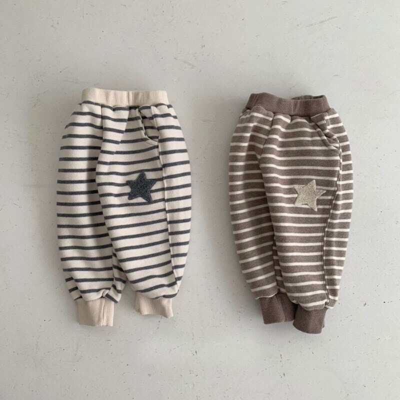 9441 Ins pantaloni Casual in peluche a righe per bambini autunno inverno pantaloni sportivi comodi da ragazzo 0-5 anni pantaloni Casual da ragazza