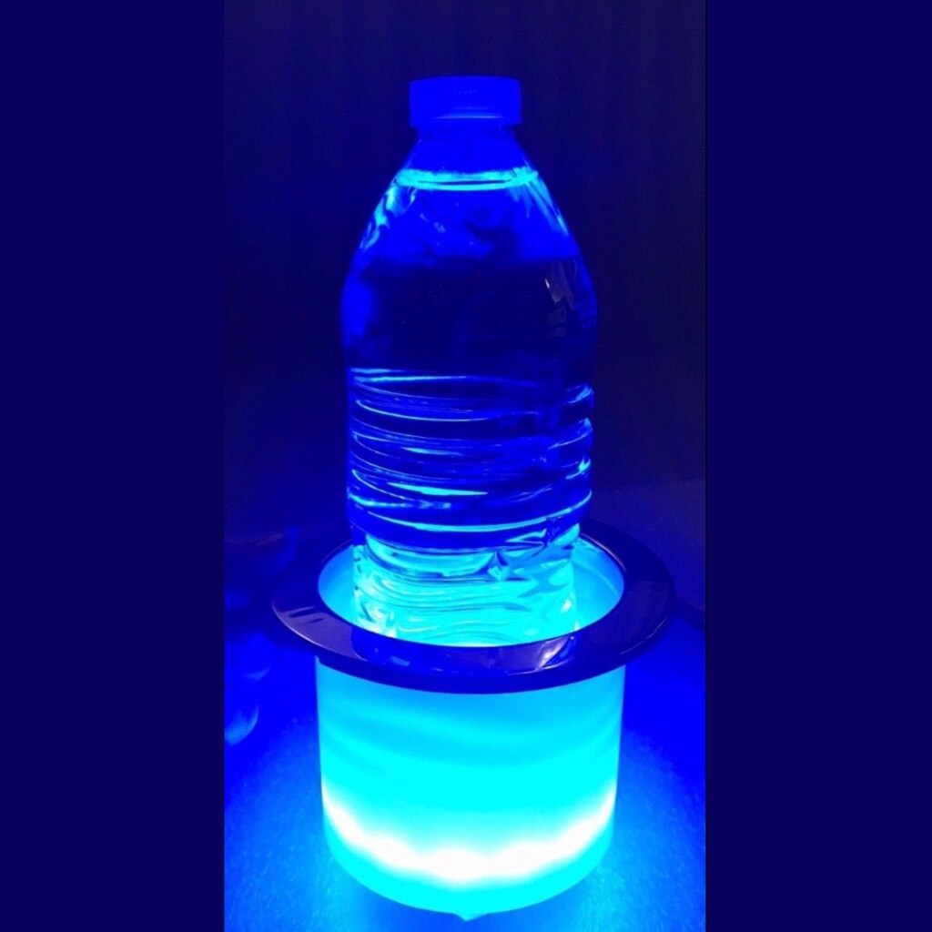 12 Volt Boat Marine RV Cup Holder With Blue LED Light Lamp & Stainless Steel Rim