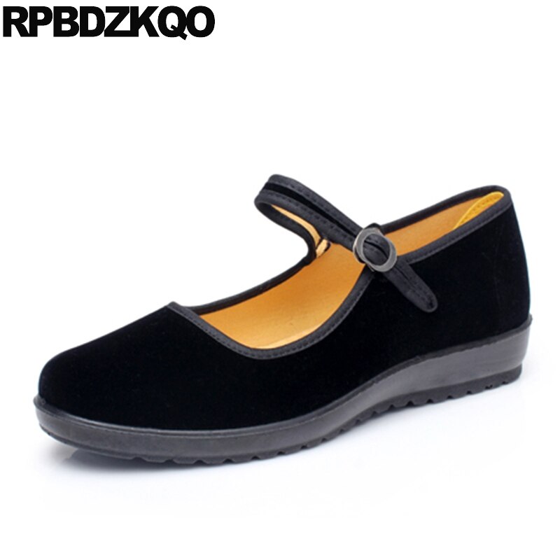 ladies women suede large size elderly chinese black spring autumn cheap shoes china flats 33 round toe walking