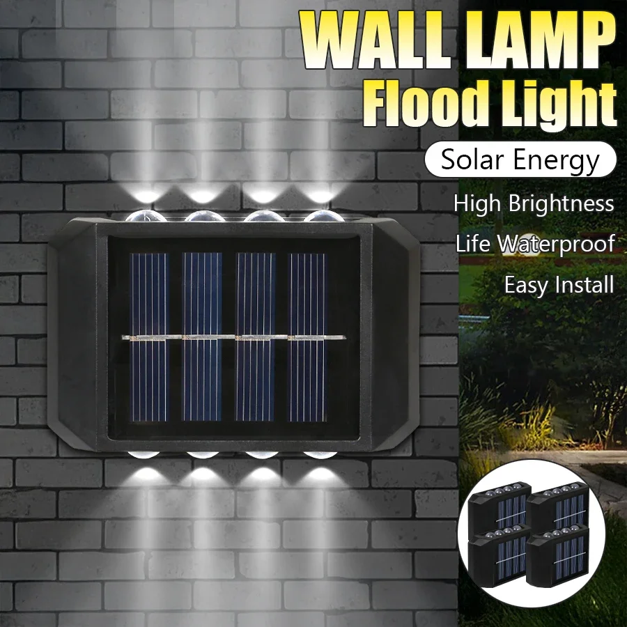 4/6/8 LED-wandlamp op zonne-energie Waterdicht te installeren Veranda Lichten Up Down Verlichting voor Outdoor Yard Garden Street Landscape Decor