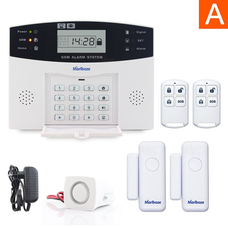 Remote Control Voice Prompt Wireless door sensor Home Security GSM Alarm systems LCD Display Wired Siren Kit SIM SMS Alarm: A
