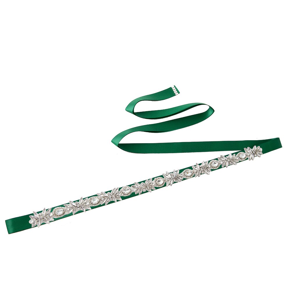 TRiXY S292 Sparkly Rhinestone Belt Wedding Dress Belt Sliver Crystal Bridal Sash Diamond Bridal Belt For Wedding Dress Accessory: green