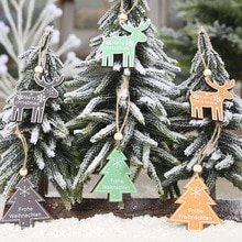 Kerst Houten Geschilderde Elanden Kleine Boom Hanger Dress Up Opknoping Print Houten Boom Ornamenten