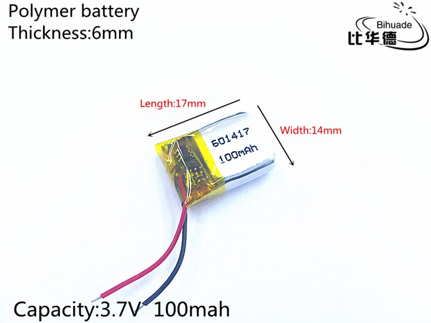 3.7 V 100 mAh 601417 Lithium Polymeer Li-Po li ion Oplaadbare Batterij cellen Voor Mp3 MP4 MP5 GPS PSP mobiele bluetooth