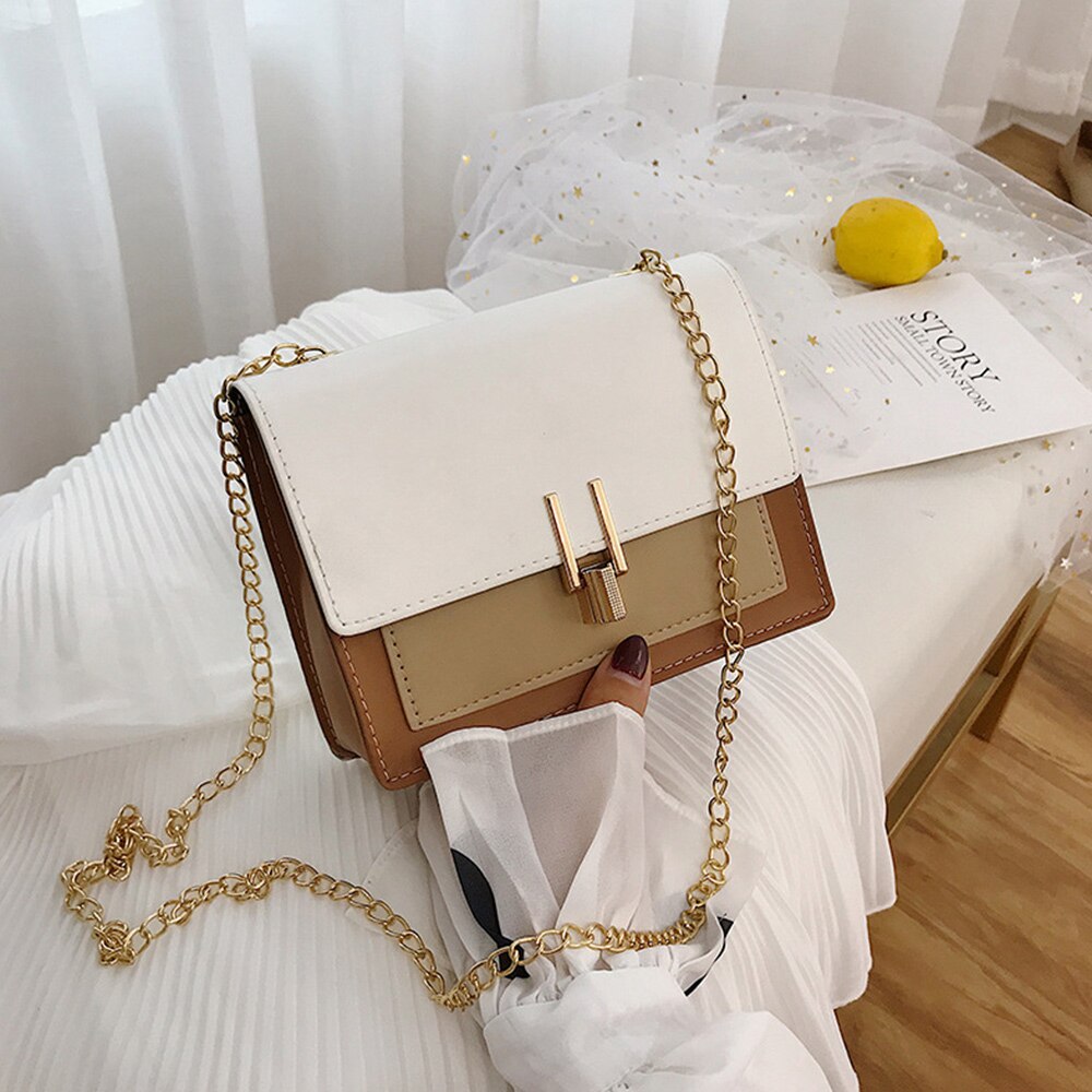 Bandolera informal de piel sintética para mujer, bolso de hombro con cadena lisa, cruzado, cuadrado, a la ,: StyleA-1